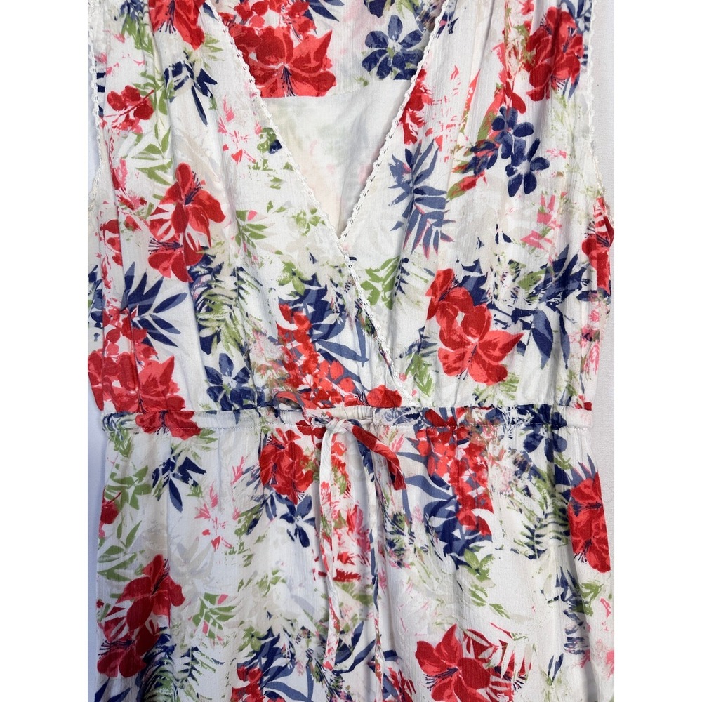 EDDIE BAUER Size 4 Floral Cotton Sun Dress White Tropical Sleeveless V-Neck Cute - Picture 4 of 9
